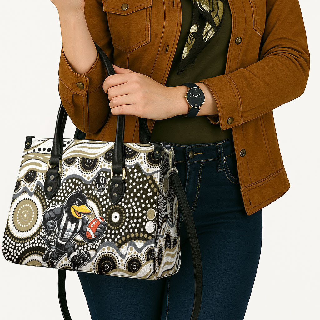 Collingwood Magpies Leather Bag Aboriginal Dot Pattern - Football Mascot Heritage Pride