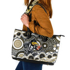 Collingwood Magpies Leather Tote Bag Aboriginal Dot Pattern - Football Mascot Heritage Pride