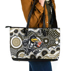 Collingwood Magpies Leather Tote Bag Aboriginal Dot Pattern - Football Mascot Heritage Pride