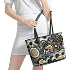 Collingwood Magpies Leather Tote Bag Aboriginal Dot Pattern - Football Mascot Heritage Pride