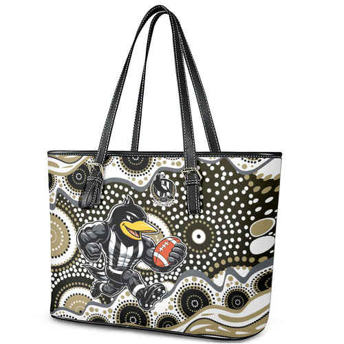 Collingwood Magpies Leather Tote Bag Aboriginal Dot Pattern - Football Mascot Heritage Pride