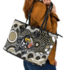 Collingwood Magpies Leather Tote Bag Aboriginal Dot Pattern - Football Mascot Heritage Pride