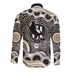 Collingwood Magpies Long Sleeve Button Shirt Aboriginal Dot Pattern - Football Mascot Heritage Pride