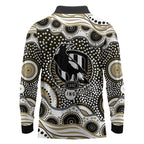 Collingwood Magpies Long Sleeve Polo Shirt Aboriginal Dot Pattern - Football Mascot Heritage Pride