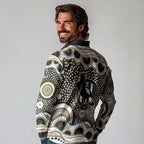 Collingwood Magpies Long Sleeve Polo Shirt Aboriginal Dot Pattern - Football Mascot Heritage Pride