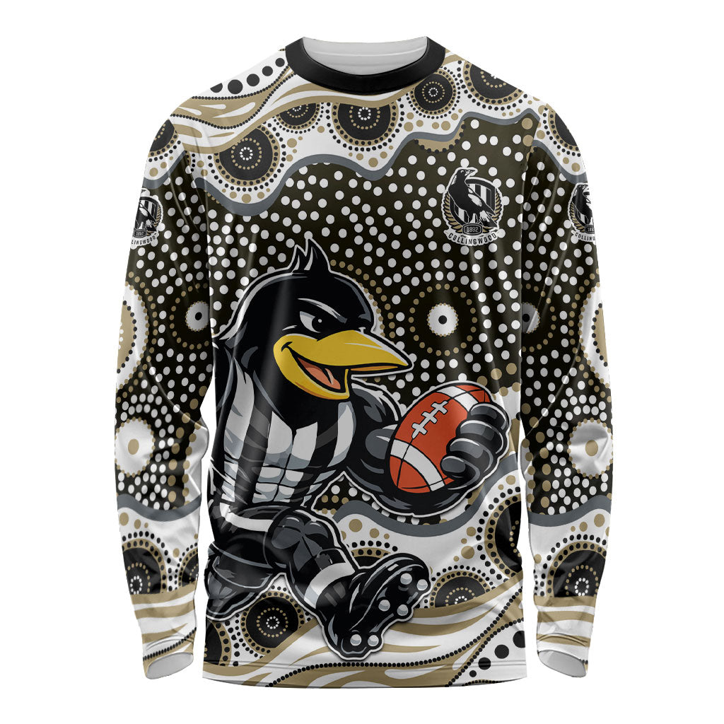 Collingwood Magpies Long Sleeve Shirt Aboriginal Dot Pattern - Football Mascot Heritage Pride