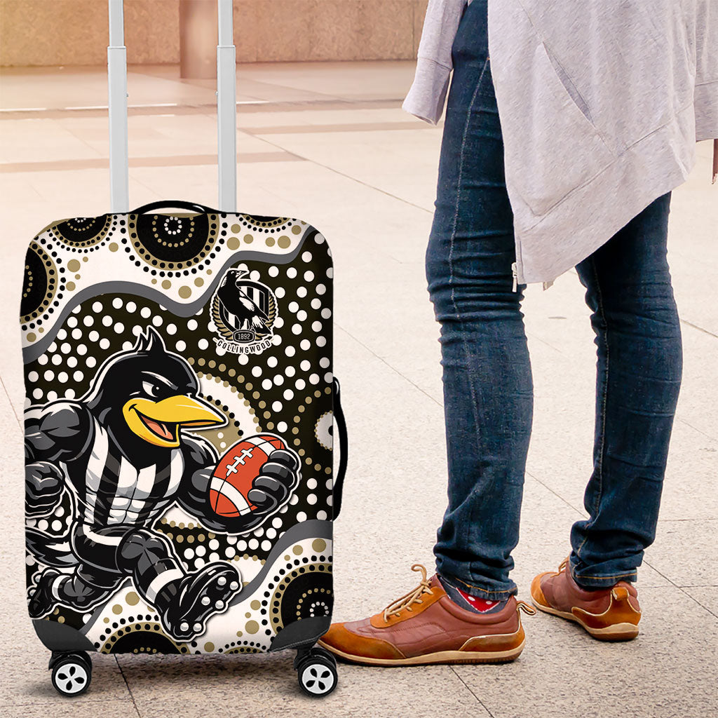 Collingwood Magpies Luggage Cover Aboriginal Dot Pattern - Football Mascot Heritage Pride