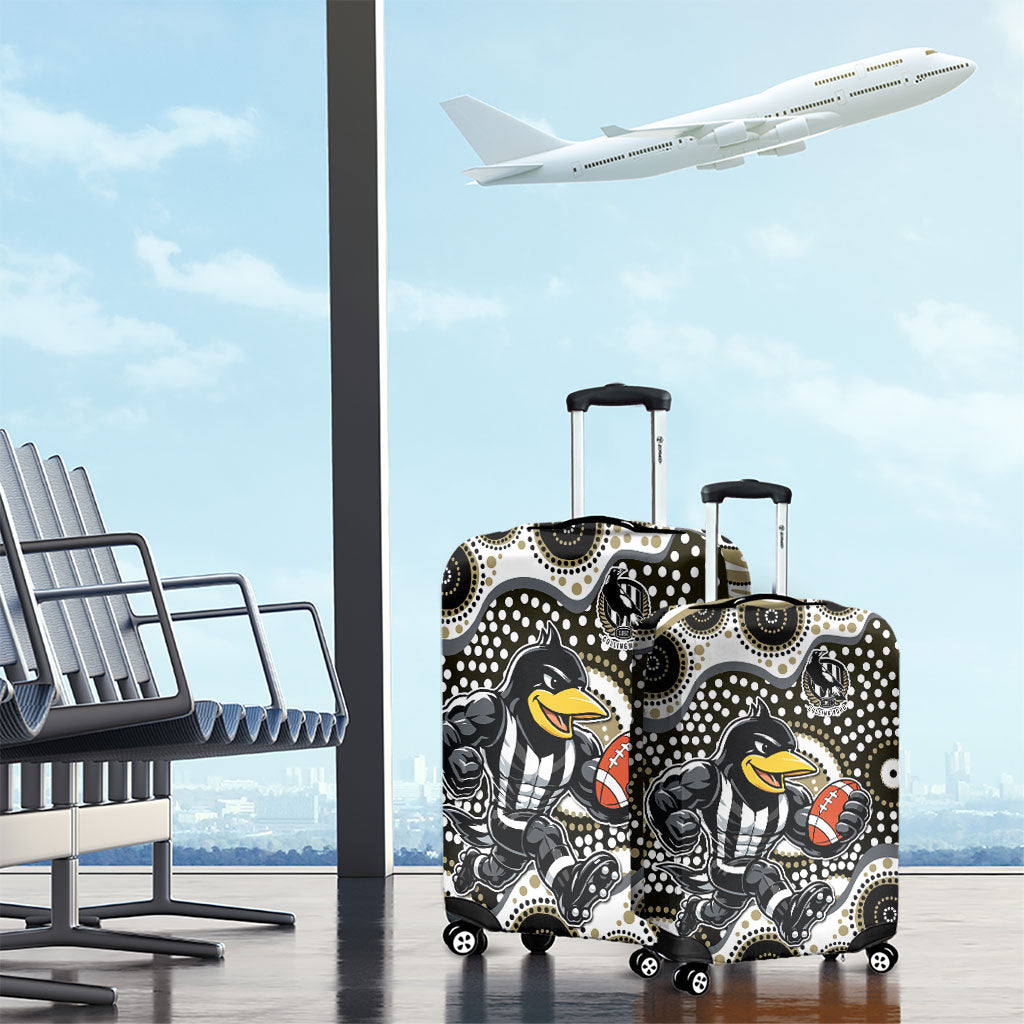 Collingwood Magpies Luggage Cover Aboriginal Dot Pattern - Football Mascot Heritage Pride