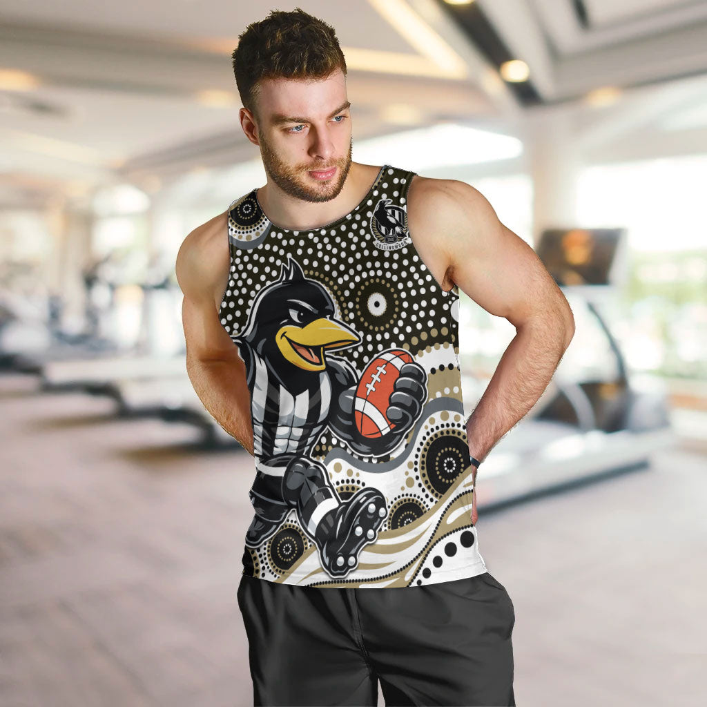 Collingwood Magpies Men Tank Top Aboriginal Dot Pattern - Football Mascot Heritage Pride