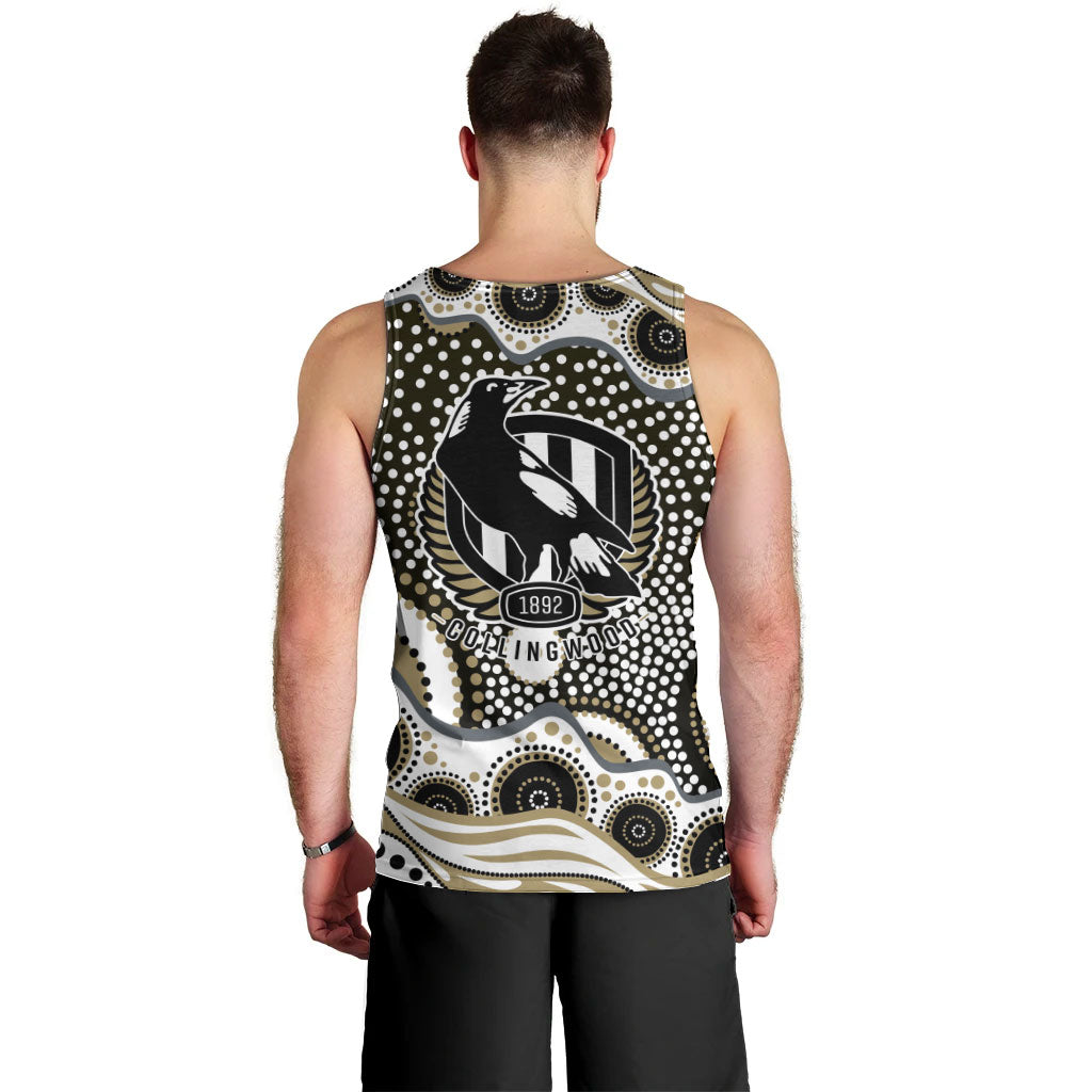 Collingwood Magpies Men Tank Top Aboriginal Dot Pattern - Football Mascot Heritage Pride