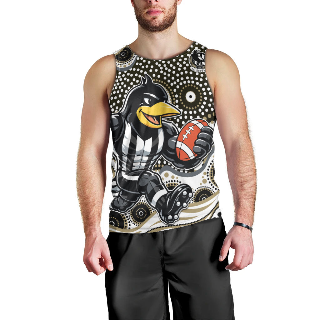 Collingwood Magpies Men Tank Top Aboriginal Dot Pattern - Football Mascot Heritage Pride