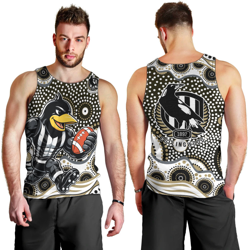 Collingwood Magpies Men Tank Top Aboriginal Dot Pattern - Football Mascot Heritage Pride