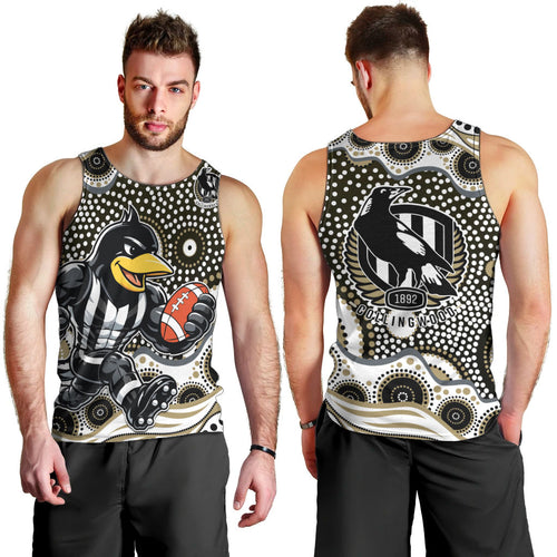 Collingwood Magpies Men Tank Top Aboriginal Dot Pattern - Football Mascot Heritage Pride