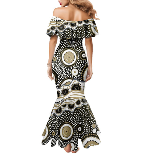 Collingwood Magpies Mermaid Dress Aboriginal Dot Pattern - Football Mascot Heritage Pride