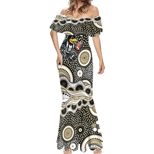 Collingwood Magpies Mermaid Dress Aboriginal Dot Pattern - Football Mascot Heritage Pride