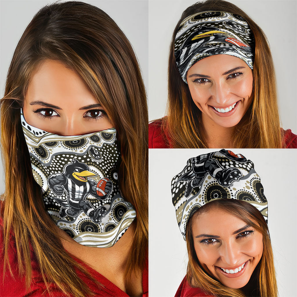 Collingwood Magpies Neck Gaiter Aboriginal Dot Pattern - Football Mascot Heritage Pride