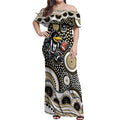 Collingwood Magpies Off Shoulder Maxi Dress Aboriginal Dot Pattern - Football Mascot Heritage Pride