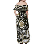 Collingwood Magpies Off Shoulder Maxi Dress Aboriginal Dot Pattern - Football Mascot Heritage Pride