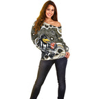 Collingwood Magpies Off Shoulder Sweater Aboriginal Dot Pattern - Football Mascot Heritage Pride
