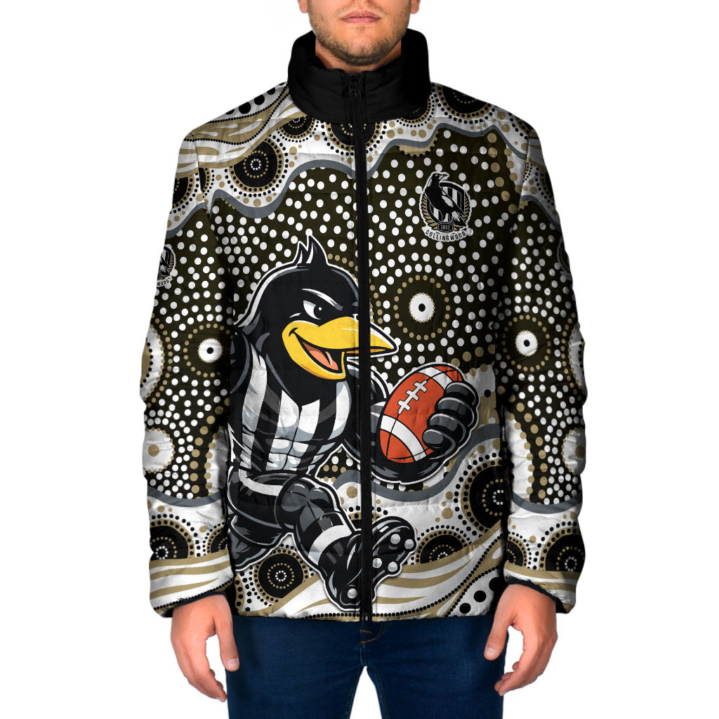 Collingwood Magpies Padded Jacket Aboriginal Dot Pattern - Football Mascot Heritage Pride