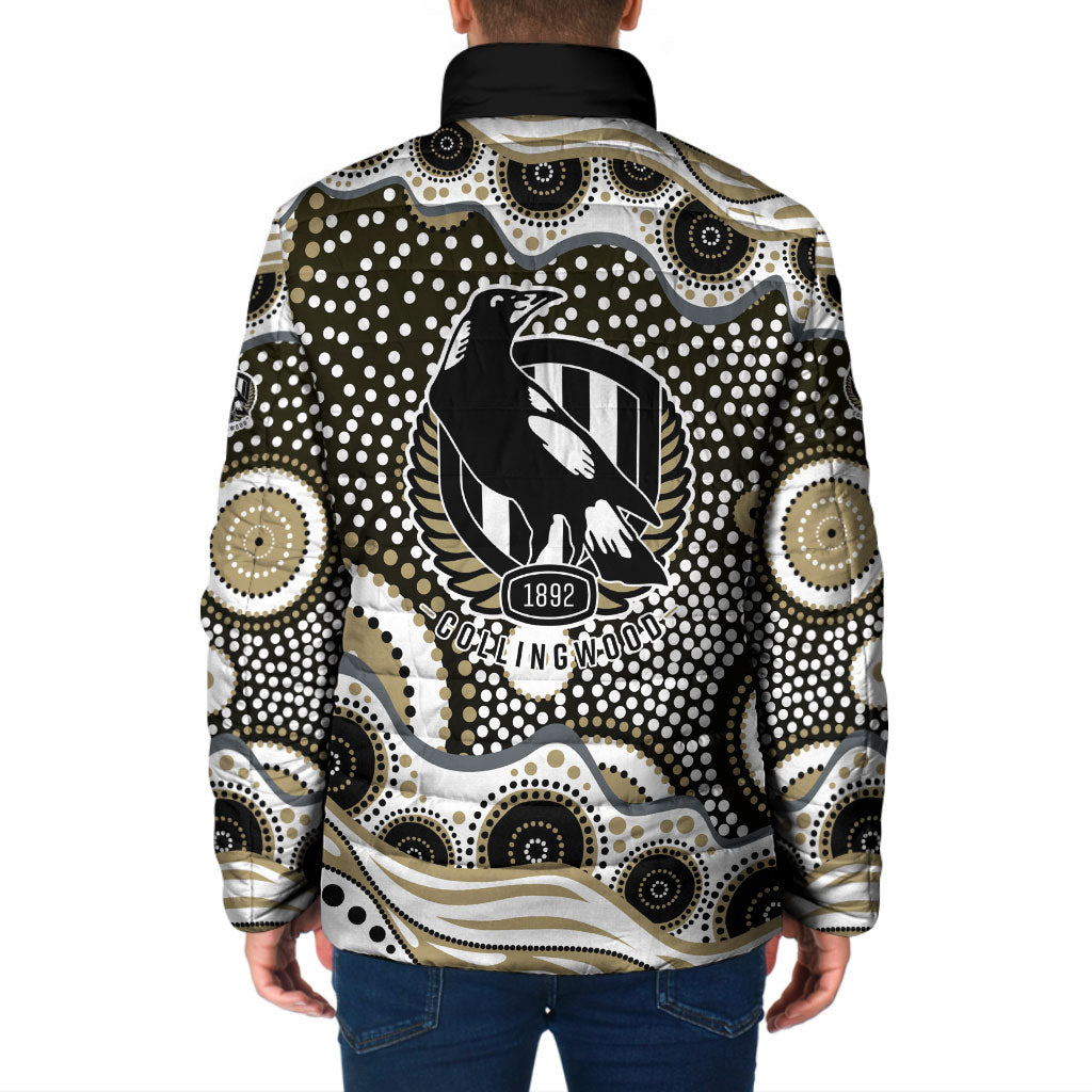 Collingwood Magpies Padded Jacket Aboriginal Dot Pattern - Football Mascot Heritage Pride