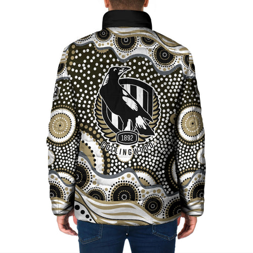 Collingwood Magpies Padded Jacket Aboriginal Dot Pattern - Football Mascot Heritage Pride