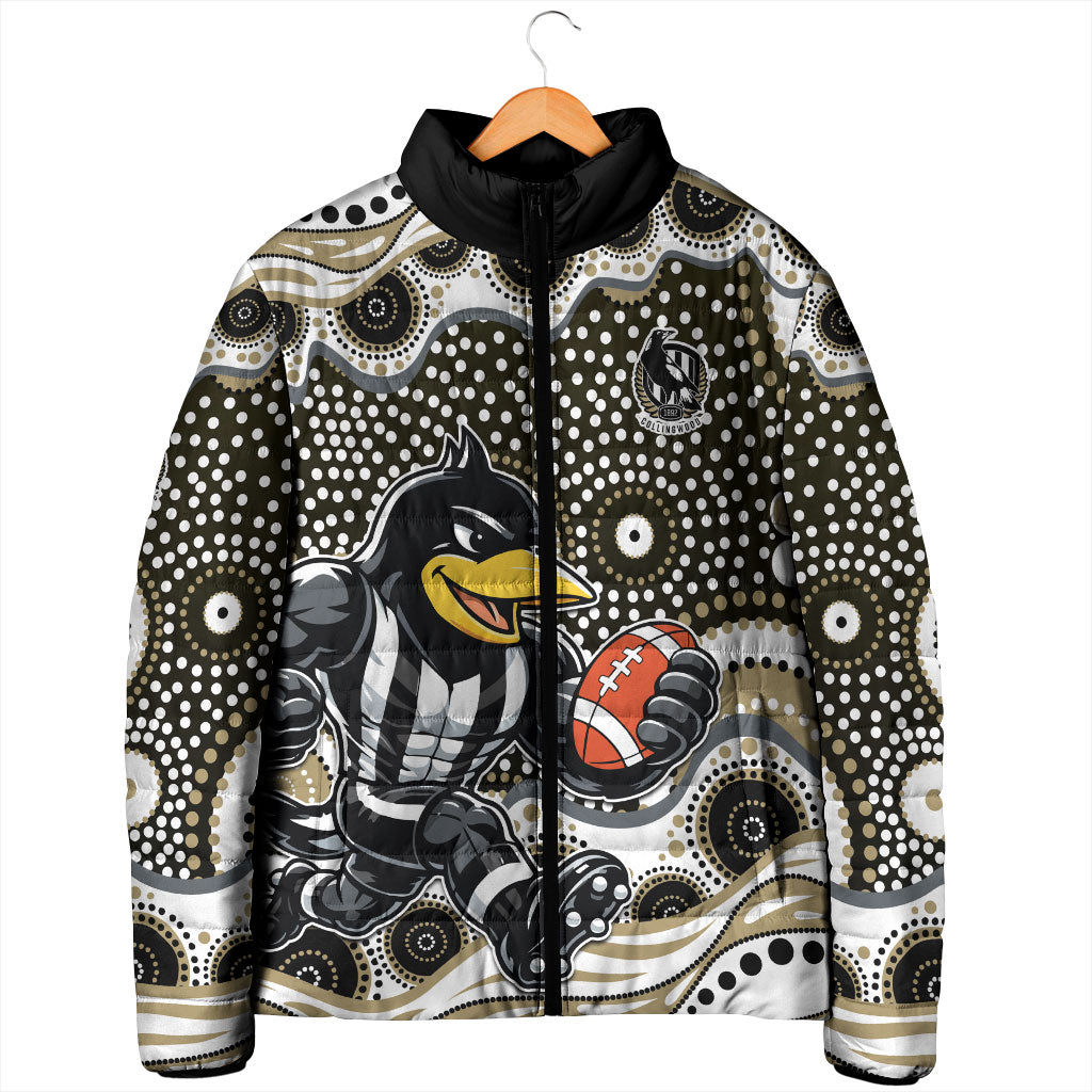 Collingwood Magpies Padded Jacket Aboriginal Dot Pattern - Football Mascot Heritage Pride
