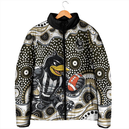 Collingwood Magpies Padded Jacket Aboriginal Dot Pattern - Football Mascot Heritage Pride