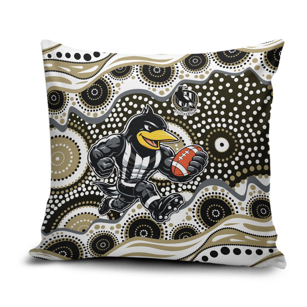 Collingwood Magpies Pillow Cover Aboriginal Dot Pattern - Football Mascot Heritage Pride