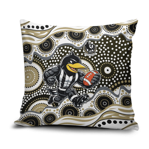 Collingwood Magpies Pillow Cover Aboriginal Dot Pattern - Football Mascot Heritage Pride