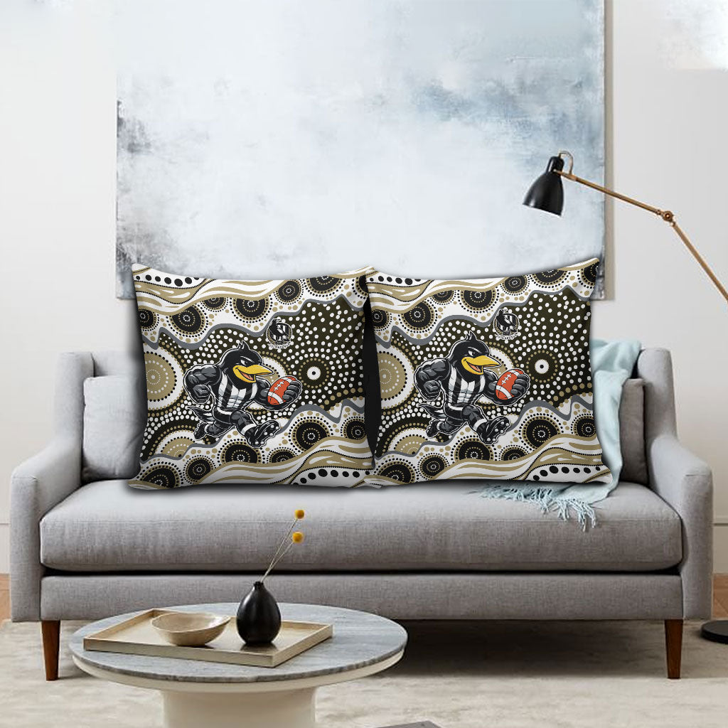Collingwood Magpies Pillow Cover Aboriginal Dot Pattern - Football Mascot Heritage Pride