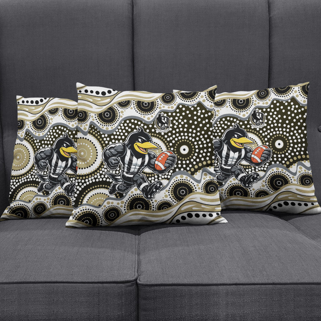 Collingwood Magpies Pillow Cover Aboriginal Dot Pattern - Football Mascot Heritage Pride