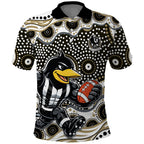 Collingwood Magpies Polo Shirt Aboriginal Dot Pattern - Football Mascot Heritage Pride