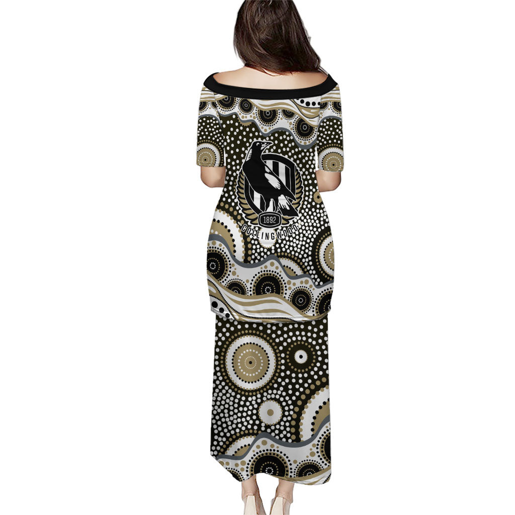 Collingwood Magpies Puletasi Aboriginal Dot Pattern - Football Mascot Heritage Pride