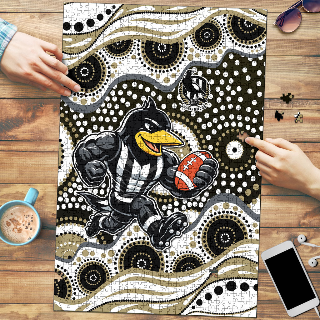 Collingwood Magpies Puzzle Aboriginal Dot Pattern - Football Mascot Heritage Pride