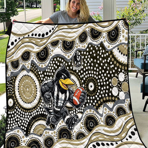 Collingwood Magpies Quilt Aboriginal Dot Pattern - Football Mascot Heritage Pride