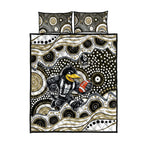 Collingwood Magpies Quilt Bed Set Aboriginal Dot Pattern - Football Mascot Heritage Pride