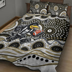 Collingwood Magpies Quilt Bed Set Aboriginal Dot Pattern - Football Mascot Heritage Pride