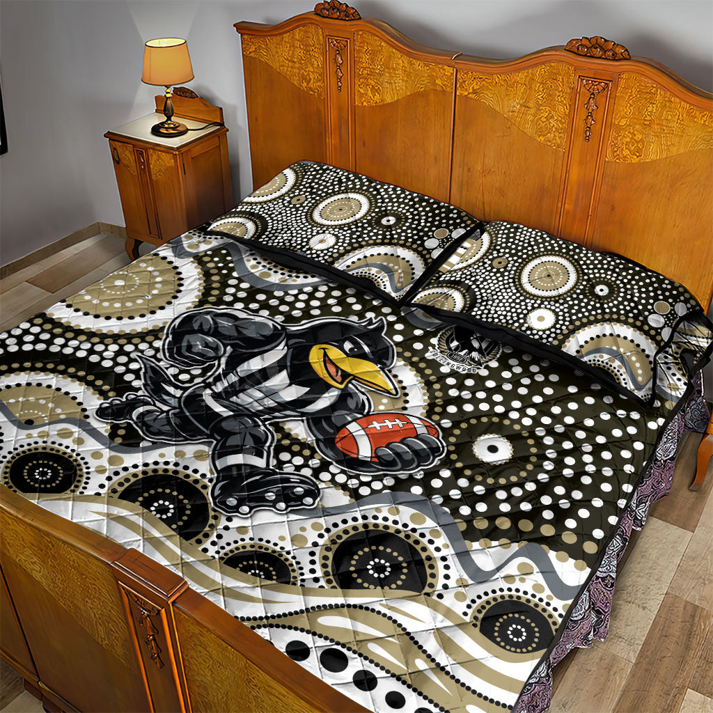 Collingwood Magpies Quilt Bed Set Aboriginal Dot Pattern - Football Mascot Heritage Pride