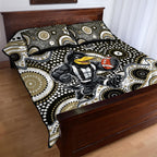 Collingwood Magpies Quilt Bed Set Aboriginal Dot Pattern - Football Mascot Heritage Pride