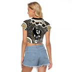 Collingwood Magpies Raglan Cropped T Shirt Aboriginal Dot Pattern - Football Mascot Heritage Pride
