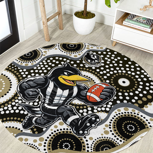 Collingwood Magpies Round Carpet Aboriginal Dot Pattern - Football Mascot Heritage Pride