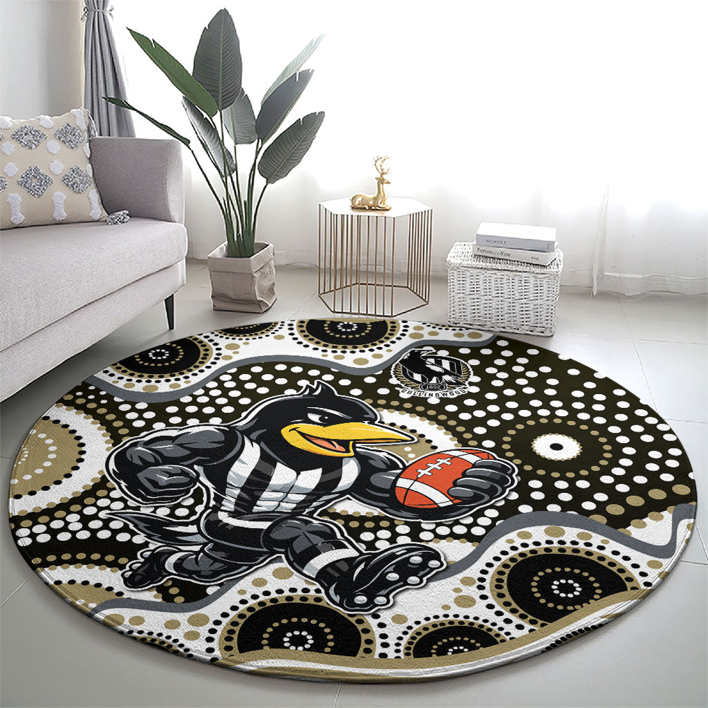 Collingwood Magpies Round Carpet Aboriginal Dot Pattern - Football Mascot Heritage Pride