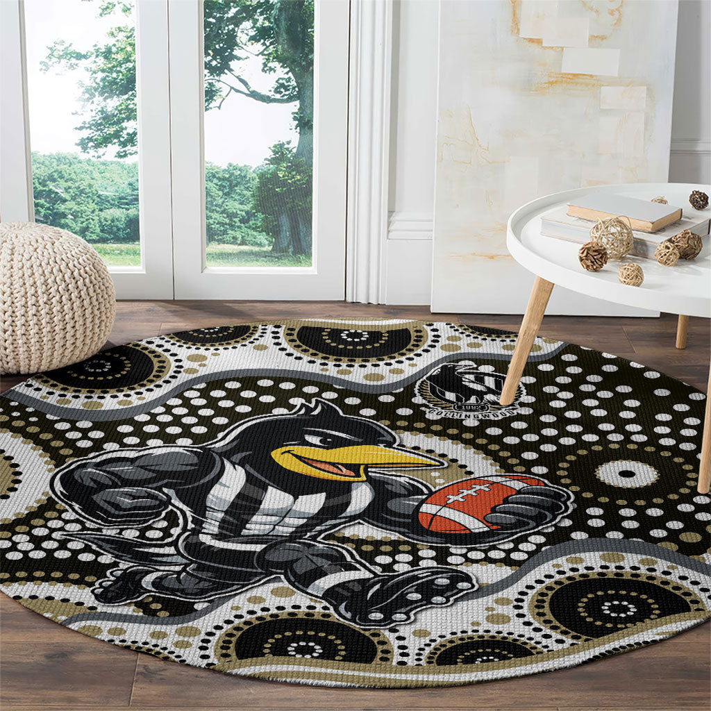 Collingwood Magpies Round Carpet Aboriginal Dot Pattern - Football Mascot Heritage Pride