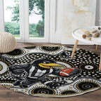 Collingwood Magpies Round Carpet Aboriginal Dot Pattern - Football Mascot Heritage Pride