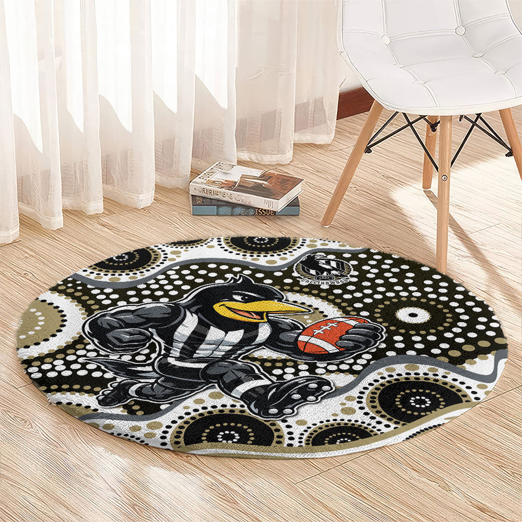 Collingwood Magpies Round Carpet Aboriginal Dot Pattern - Football Mascot Heritage Pride