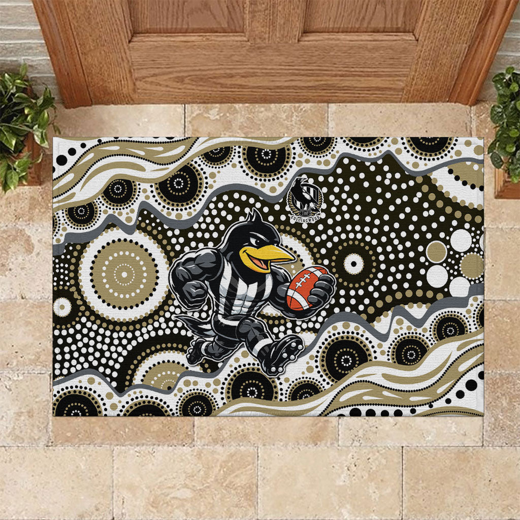 Collingwood Magpies Rubber Doormat Aboriginal Dot Pattern - Football Mascot Heritage Pride