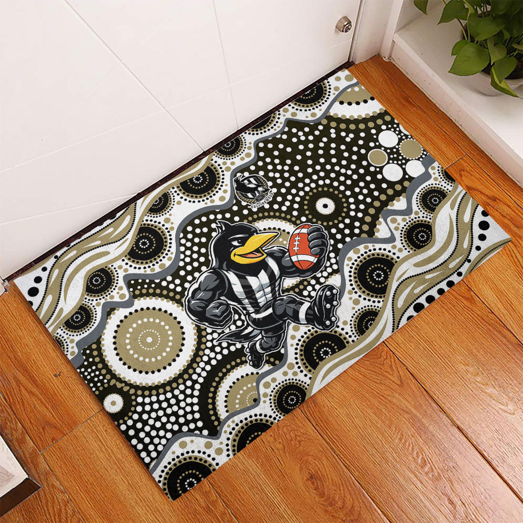 Collingwood Magpies Rubber Doormat Aboriginal Dot Pattern - Football Mascot Heritage Pride