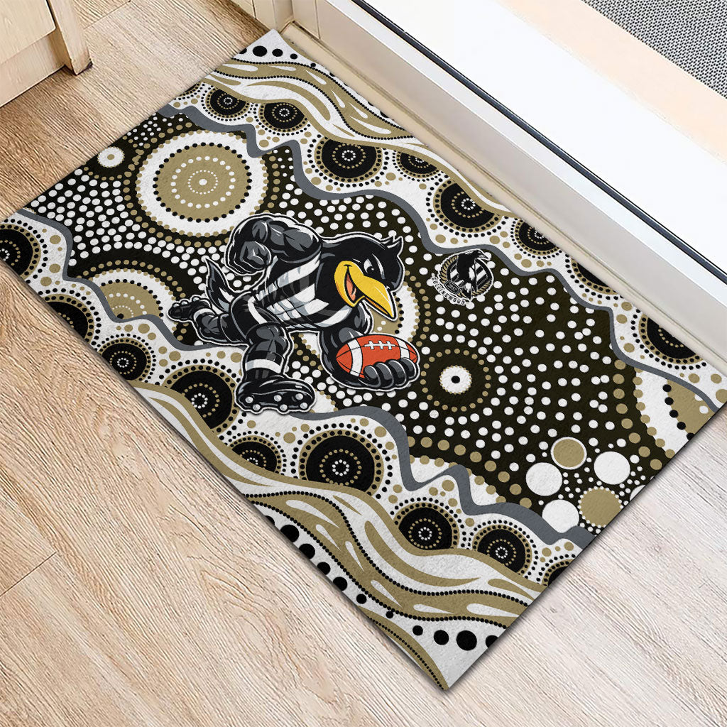 Collingwood Magpies Rubber Doormat Aboriginal Dot Pattern - Football Mascot Heritage Pride