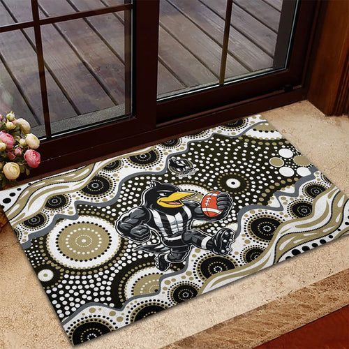 Collingwood Magpies Rubber Doormat Aboriginal Dot Pattern - Football Mascot Heritage Pride